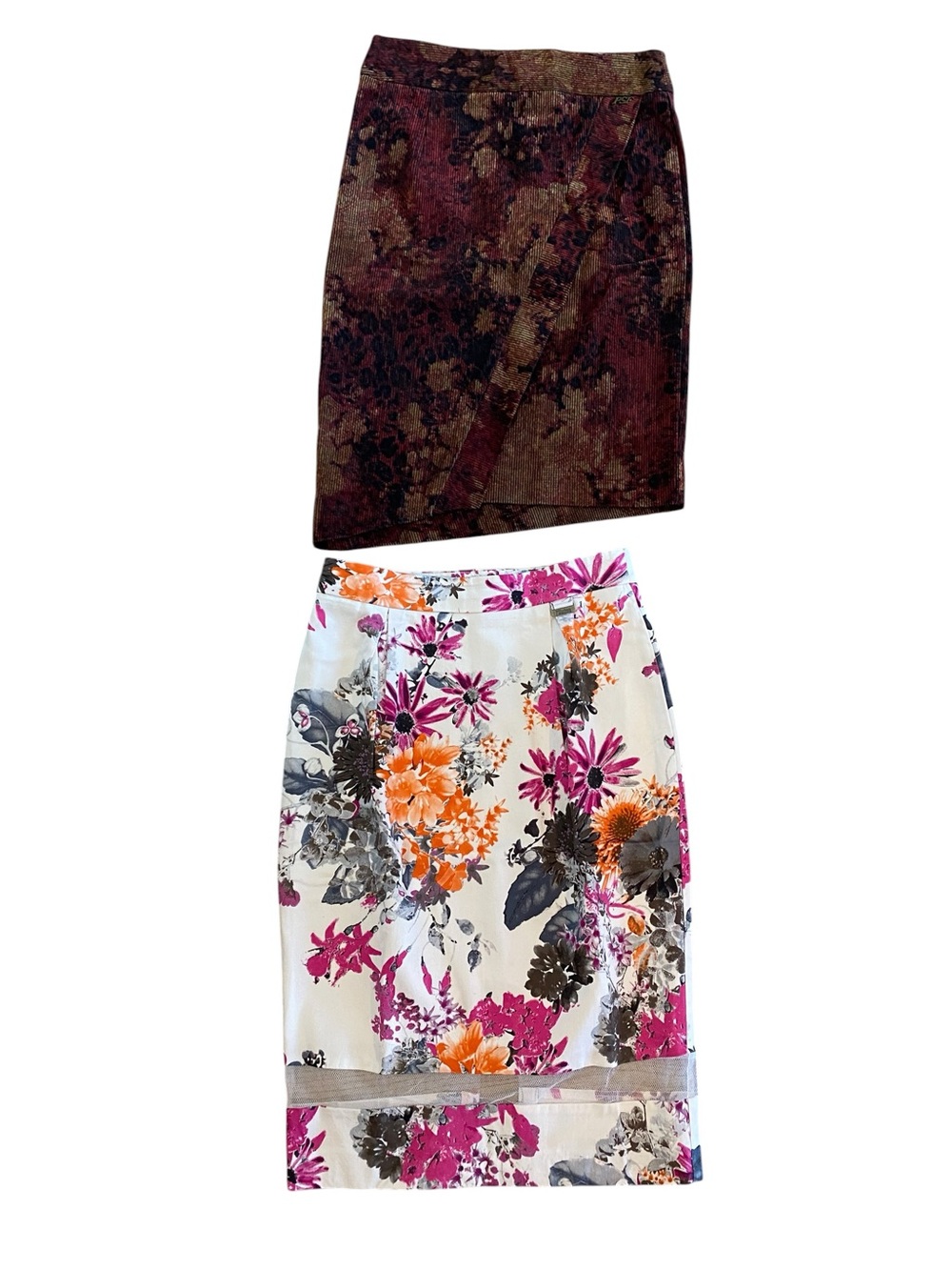 Floral White & Burgundy Pencil Skirts - Pack of 2 retro Y2K size small